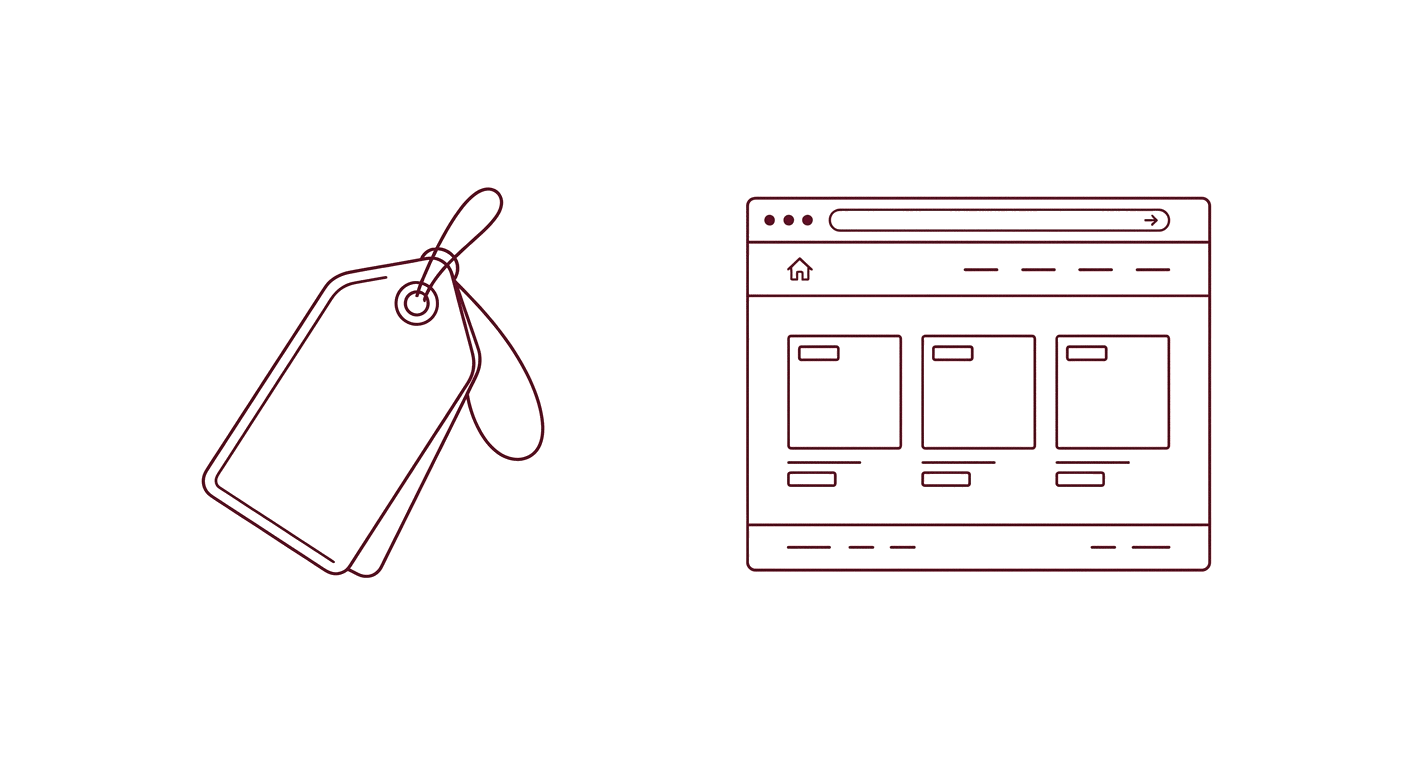 Illustration d une étiquette de prix à côté d une fenêtre de site web