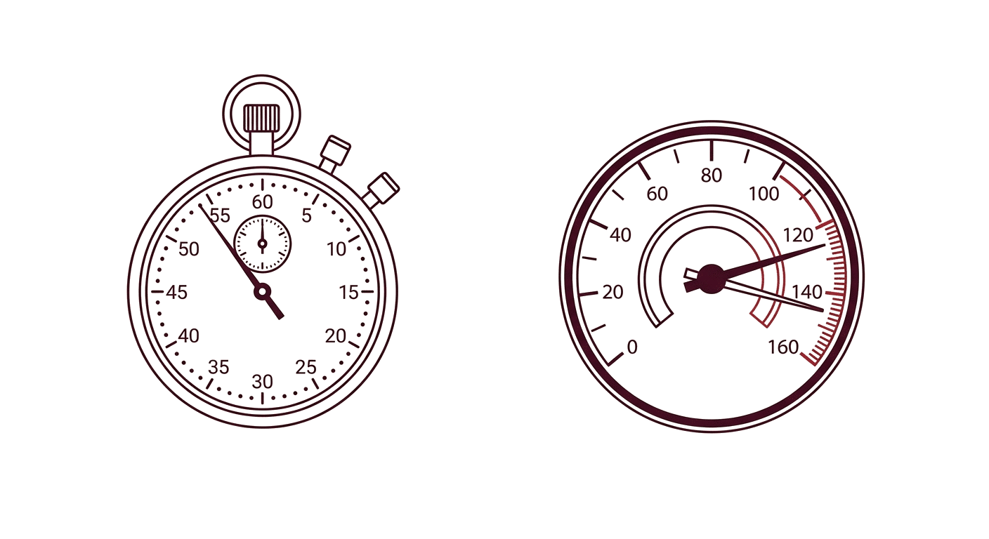 Illustration d un chronomètre à côté d une jauge de vitesse