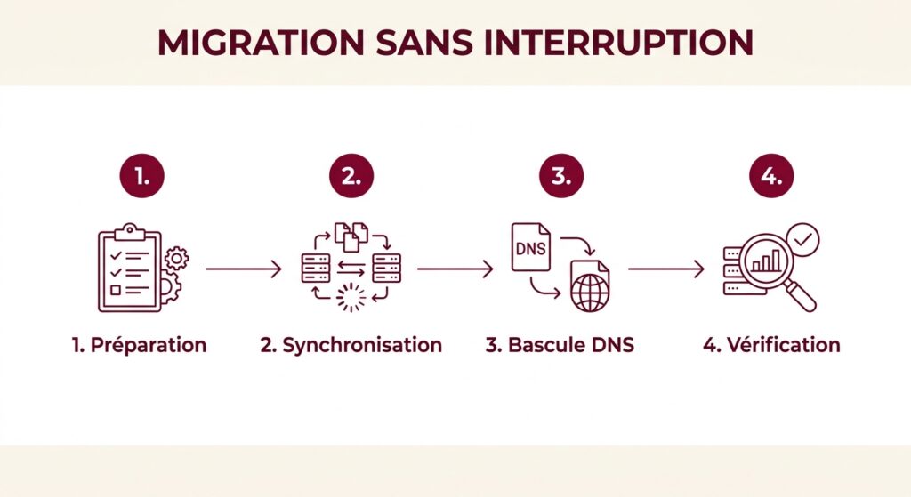 Infographie du processus de migration serveur sans interruption en 4 étapes