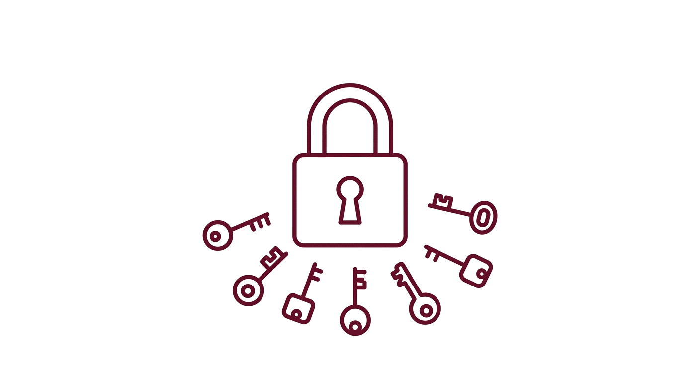 Illustration d'un cadenas entouré de plusieurs clés de formes différentes