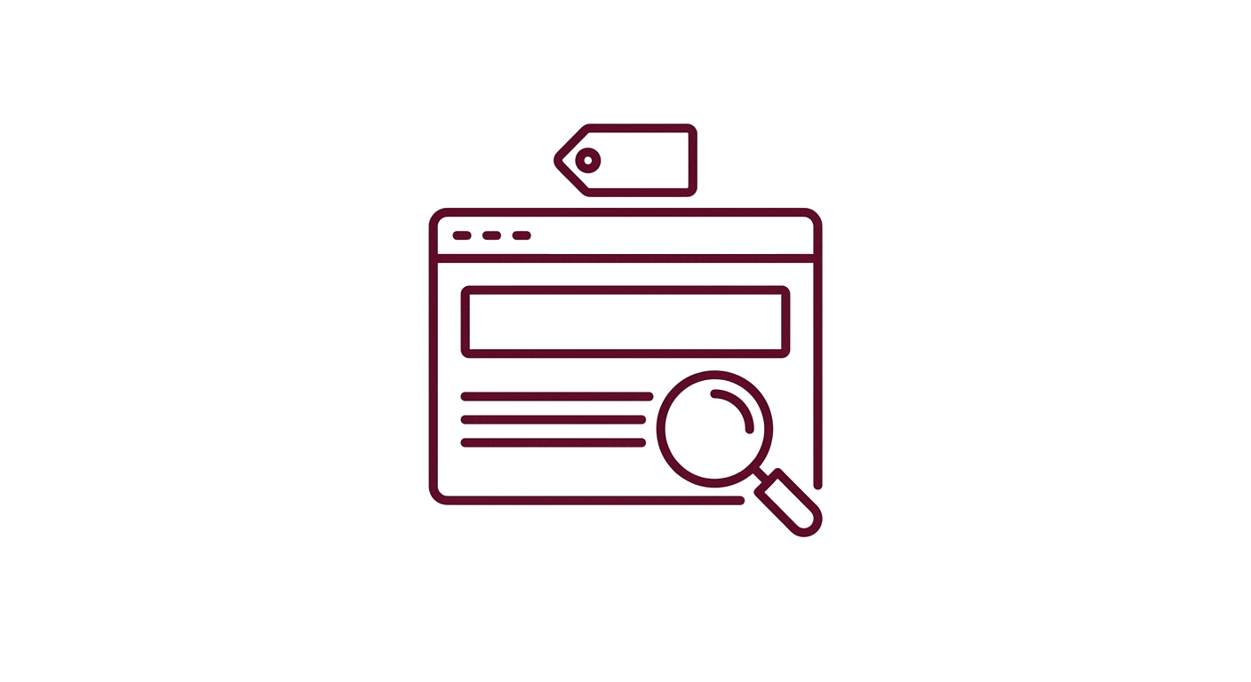 Illustration d'une fenêtre de navigateur avec une étiquette de titre et une loupe sur du texte