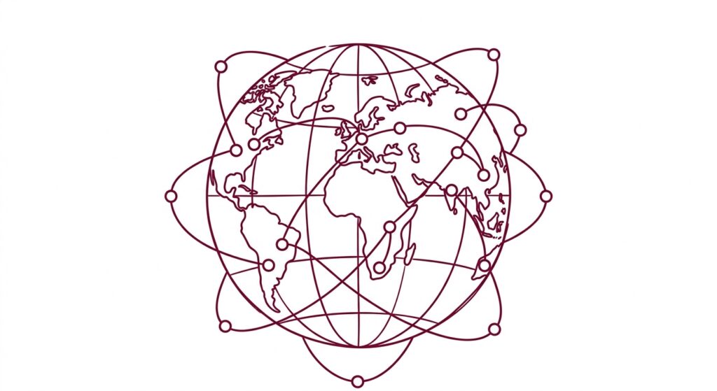 Illustration d'un globe entouré de nœuds de serveurs reliés en réseau, représentant un CDN