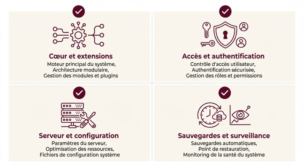 Infographie des 4 catégories de l'audit de sécurité WordPress