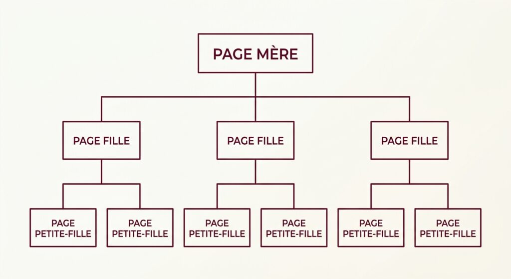 Infographie de la hiérarchie page mère, pages filles, pages petites-filles
