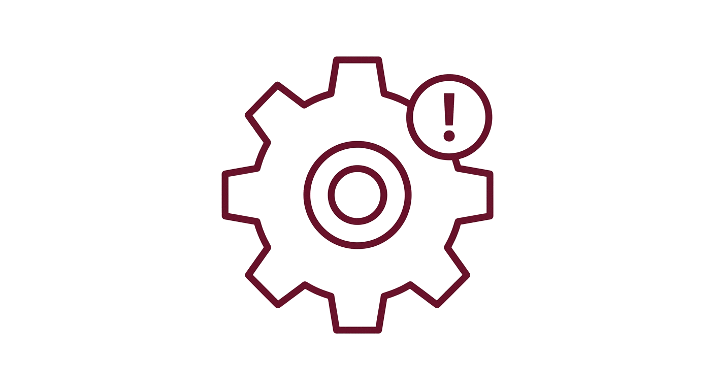 Illustration d'une roue dentée avec un point d'exclamation, symbolisant une mise à jour négligée